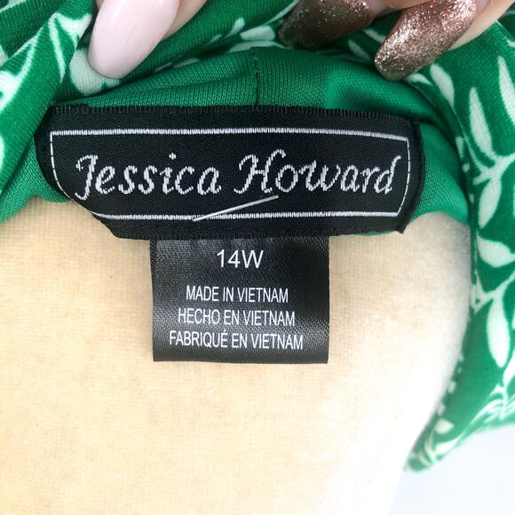 JESSICA HOWARD Faux Wrap Dress 14W Green Printed 3/4 Sleeve NWOT - Picture 8 of 10